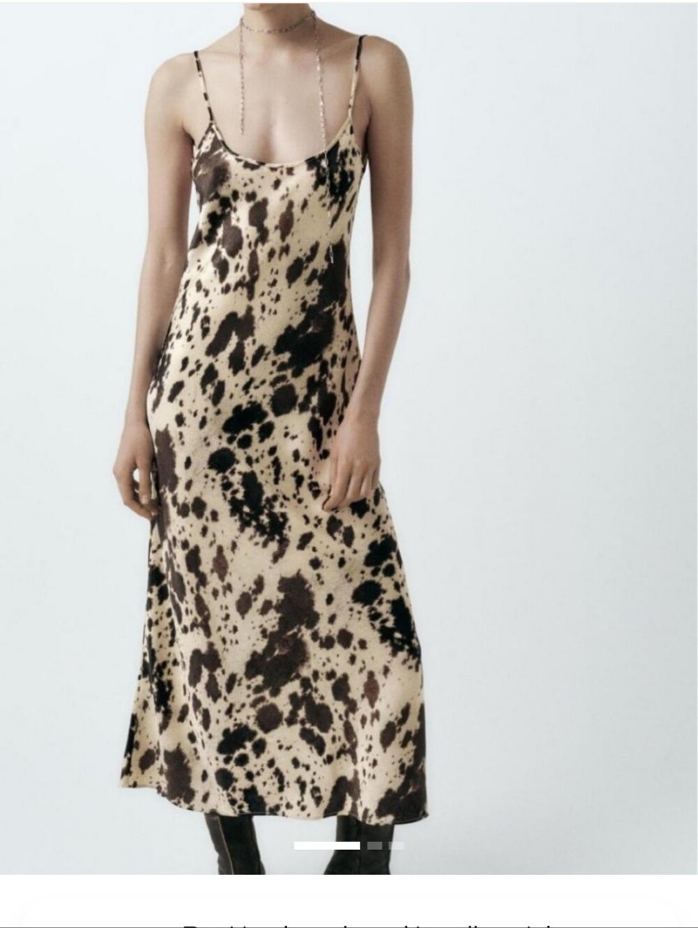 Zara Cowgirl Black and Cream Spotted Slip Maxi Dress with Thin Straps